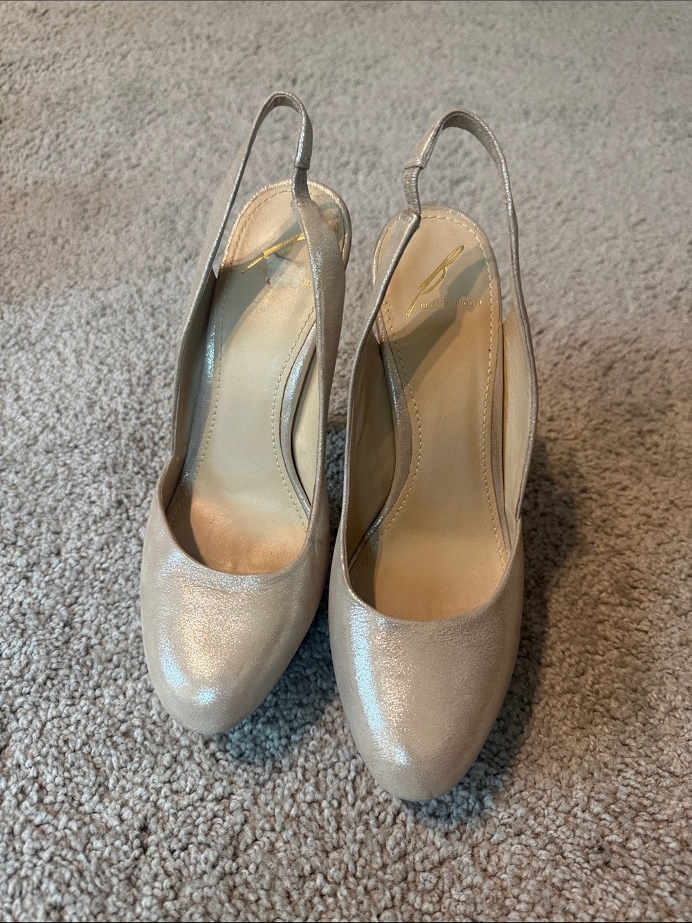 Brian Atwood Pearlized Beige Slingback Pumps